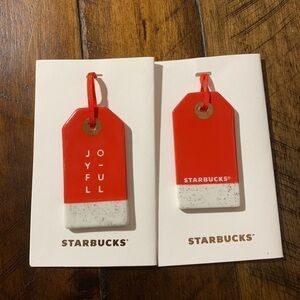 Two Starbucks Ceramic Joyful Ornaments